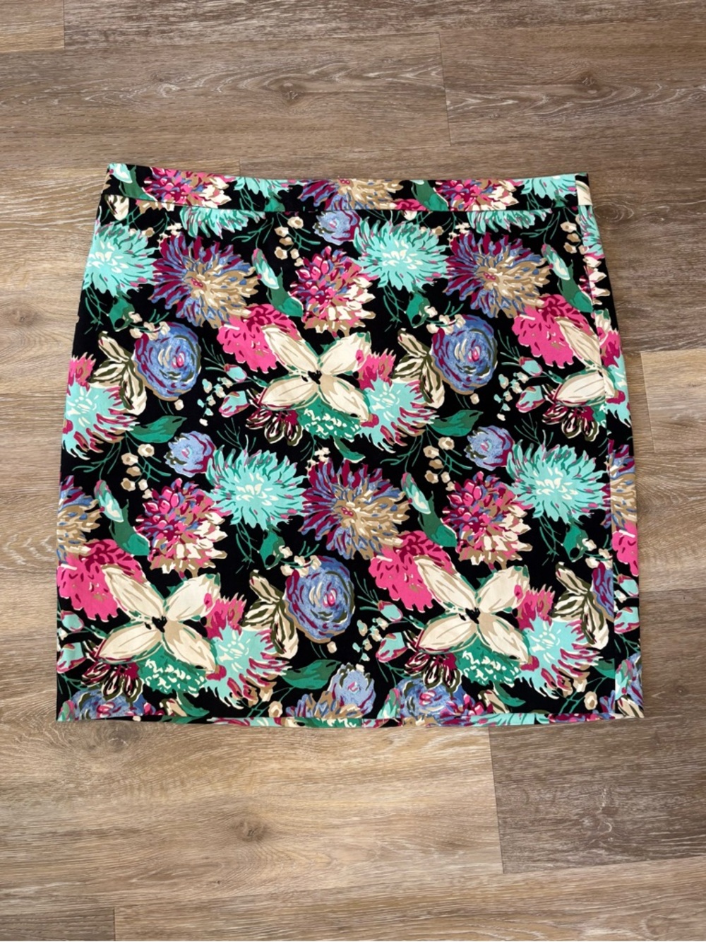 J. Crew Size 18 Spring Floral Pencil Skirt - Black with Pink & Teal, Career Wear
